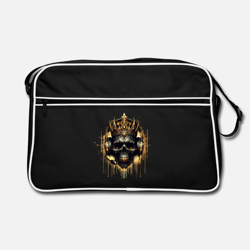 Golden Gaming Skull with Crown and Headset Retro Bag
