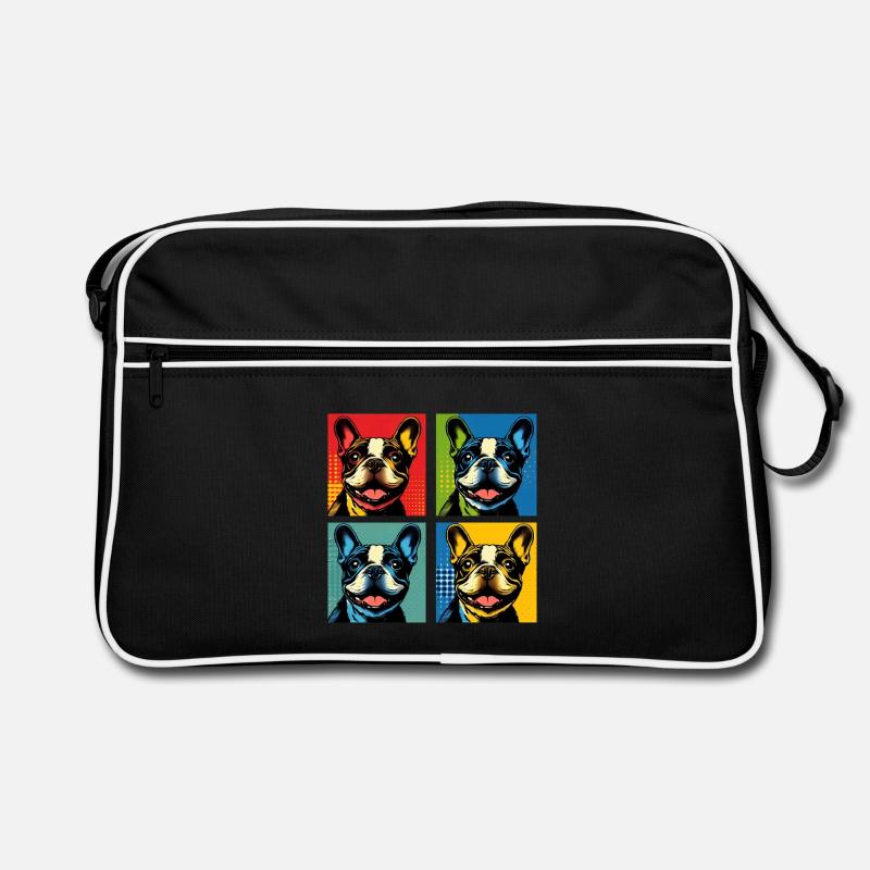 Frenchie Pop Art Bubbles, Pancake, Chonk, Nibbles Retro Bag