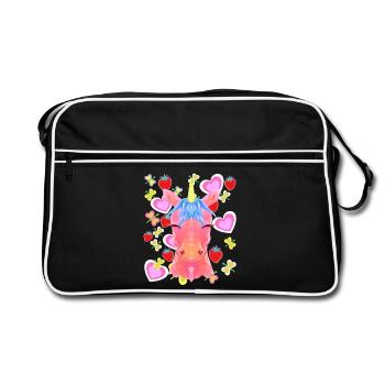Einhorn Retro Einhörner Kinder Kind Baby Herzen - Retro Tasche - Schwarz/Weiß - Vorne