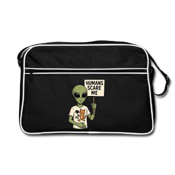 Alien Extraterrestre avec de l’humour - Les humains me font peur - Sac Retro - noir/blanc - Devant
