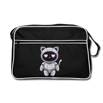 Robot chat câlin avec des yeux en cœur - Sac Retro - noir/blanc - Devant