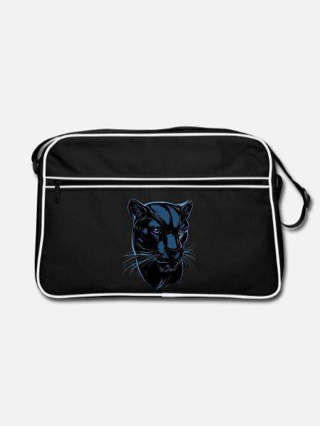 Panther Leopard Raubkatze Süße Großkatze Panter - Retro Tasche - Schwarz/Weiß - Vorne