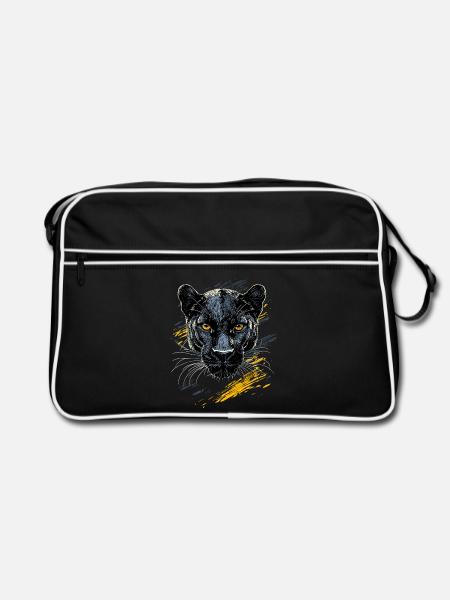 Panther Leopard Raubkatze Süße Großkatze Panter - Retro Tasche - Schwarz/Weiß - Vorne