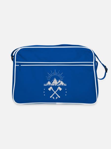 Robustes Berg-Sonnenaufgangsaxt-Emblem - Retro Tasche - Blau/Weiß - Vorne