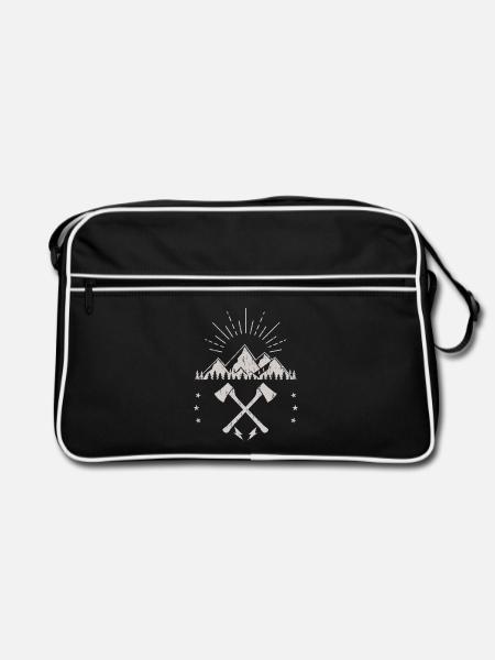 Montagne accidentée lever de soleil hache emblème - Sac Retro - noir/blanc - Devant