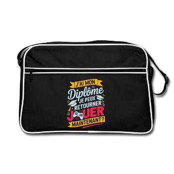 J’ai Mon Diplôme Je Peux Retourner Jouer Gamer - Sac Retro - noir/blanc - Devant
