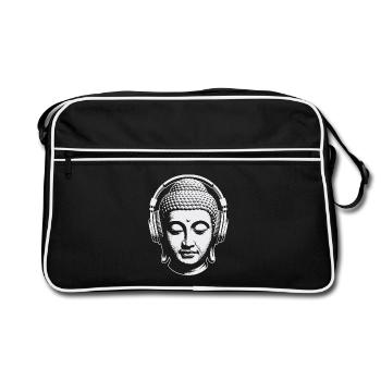 Buddha mit Kopfhörern Achtsamkeit Musik Boho Zen - Retro Tasche - Schwarz/Weiß - Vorne