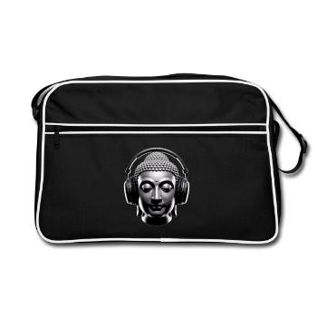 Buddha mit Kopfhörern Achtsamkeit Musik Boho Zen - Retro Tasche - Schwarz/Weiß - Vorne