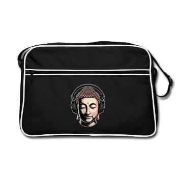 Buddha mit Kopfhörern Achtsamkeit Musik Boho Zen - Retro Tasche - Schwarz/Weiß - Vorne