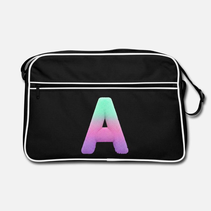 A Buchstabe mi Fell Effekt und Pastell Farbverlauf - Retro Tasche - Schwarz/Weiß