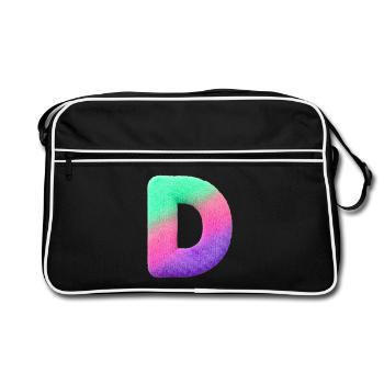 D - Letter in fur look and color gradient - Retro Bag - black/white - Front