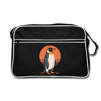 Eleganter Pinguin Sonnenuntergang - Retro Tasche - Schwarz/Weiß - Vorne