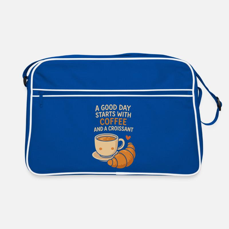 Ein guter Tag beginnt mit Kaffee und einem Croissant Retro Tasche
