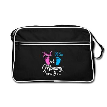 Pink Or Blue Gender Reveal Tshirt Pregnant Mummy - Retro Bag - black/white - Front