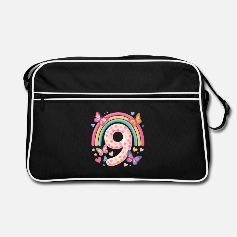 Regenbogen Schmetterling 9. Geburtstag Mädchen Retro Tasche
