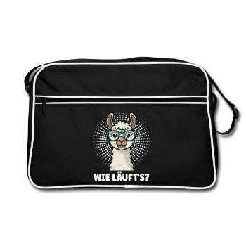 Alpaka WIE LÄUFT'S? Lama Lustiges - Retro Tasche - Schwarz/Weiß - Vorne