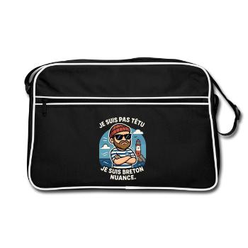 Brittany - Ich bin nicht stur Ich bin Bretonisch Lustig - Retro Tasche - Schwarz/Weiß - Vorne