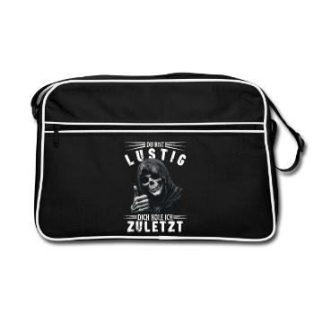 Spruch Du bist lustig Sensenmann Totenkopf Motiv - Retro Tasche - Schwarz/Weiß - Vorne
