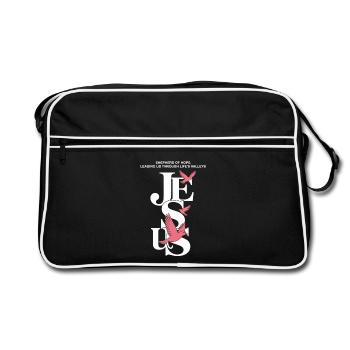 Jésus, espoir et colombes roses, vêtements de rue chrétiens - Sac Retro - noir/blanc - Devant