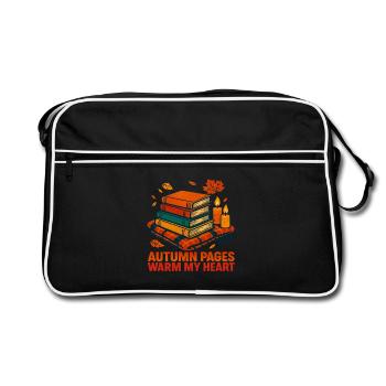 Herbst Lesen Bücher Buchliebhaber Leseratte - Retro Tasche - Schwarz/Weiß - Vorne