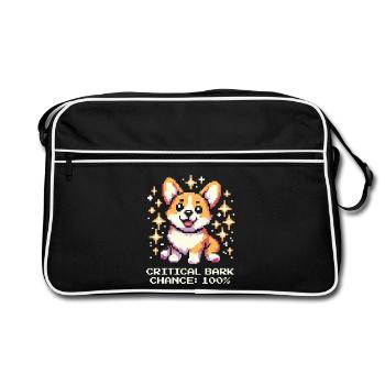 Critical Bell Chance: 100% | Corgi Humor - Retro Bag - black/white - Front
