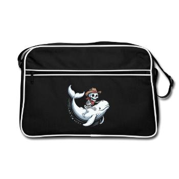 Skull Cowboy on Beluga Whale - Retro Bag - black/white - Front