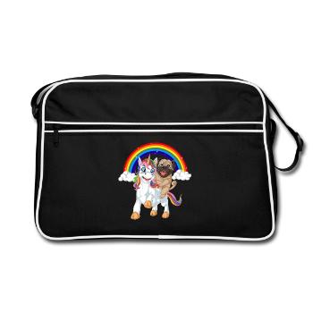 Mops Reiten Einhorn - Retro Tasche - Schwarz/Weiß - Vorne