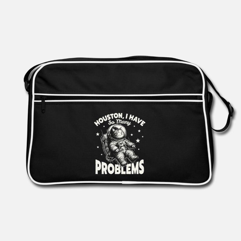  Houston I Have So Many Problems Funny Space Cat - Retro Tasche - Schwarz/Weiß