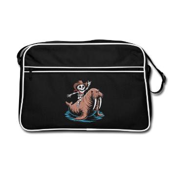 Skeleton cowboy on walrus - Retro Bag - black/white - Front