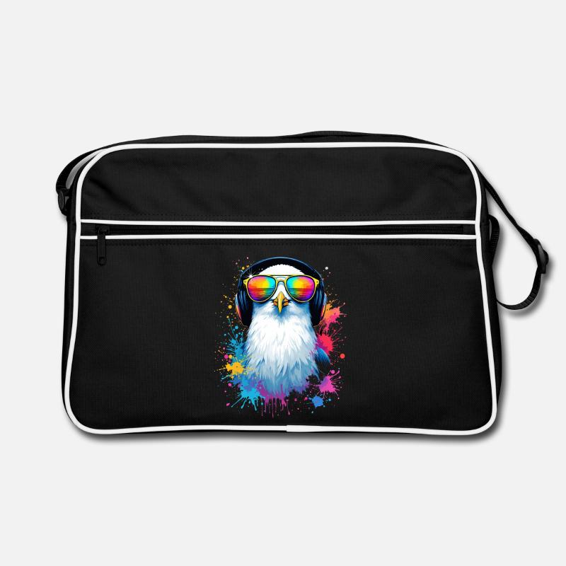 Bunte Möwe Vogel mit Kopfhörer Sonnenbrille Retro Tasche