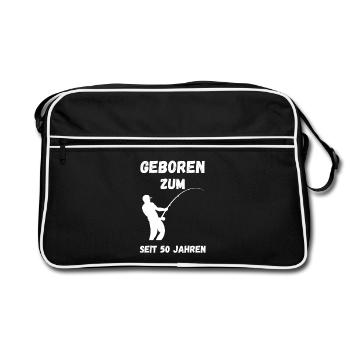 Né pour pêcher depuis 50 ans – T-shirt Pêcheur - Sac Retro - noir/blanc - Devant