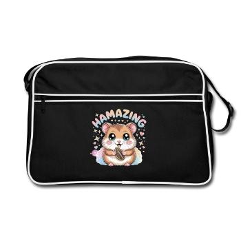 Hamazing Kawaii Hamster Samen Herzen - Retro Tasche - Schwarz/Weiß - Vorne