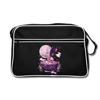 Kawaii Goth Pastel Cat Zombie Ramen - Retro Bag - black/white - Front
