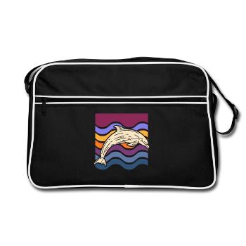 Delfin auf farbigen Wellen - Retro Tasche - Schwarz/Weiß - Vorne