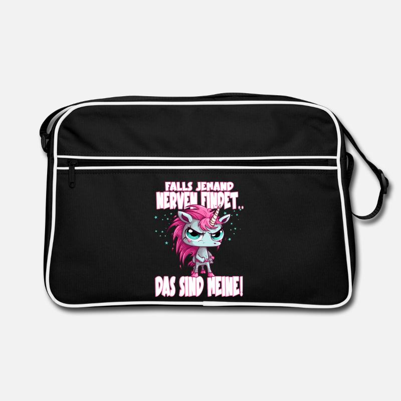 Wütendes Einhorn Pink Spruch - Retro Tasche - Schwarz/Weiß