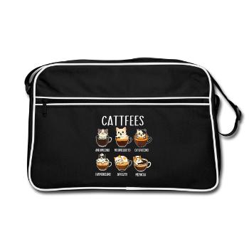 Cattfees Coffee Pun Cat Lover Humor - Retro Bag - black/white - Front