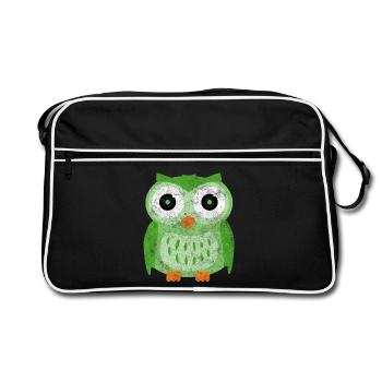 Dessin animé des hiboux verts - Sac Retro - noir/blanc - Devant