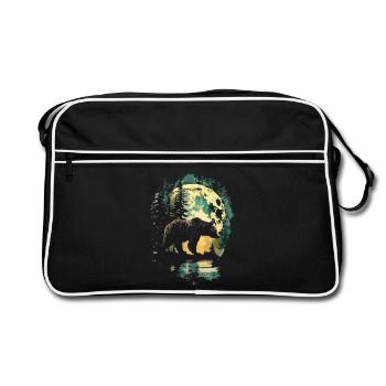Retro Outdoor Wilderness Bärenbäume - Retro Tasche - Schwarz/Weiß - Vorne
