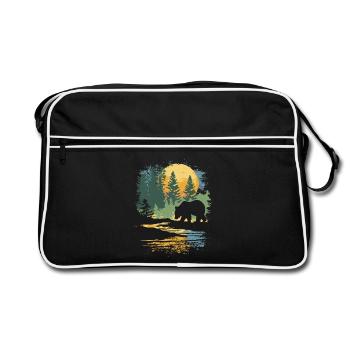 Retro Outdoor Wilderness Bärenbäume - Retro Tasche - Schwarz/Weiß - Vorne