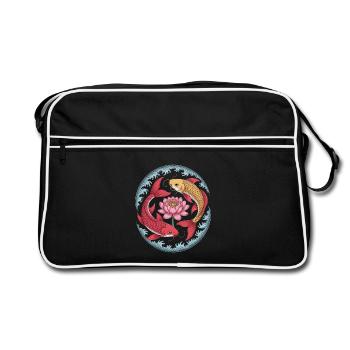 Koi Fish and Lotus Flower Harmonious Motif - Retro Bag - black/white - Front