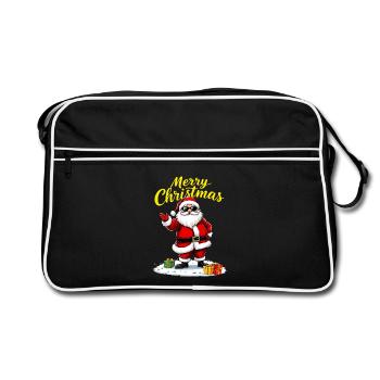 Merry Christmas Weihnachtsmann Mit Geschenken - Retro Tasche - Schwarz/Weiß - Vorne