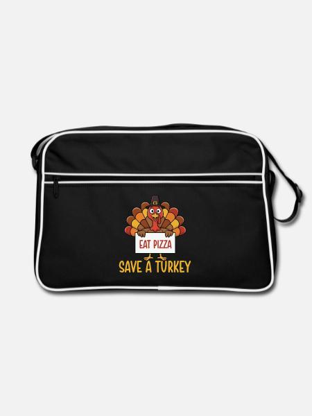 Save A Turkey Eat Pizza Funny Fall - Retro Bag - black/white - Front