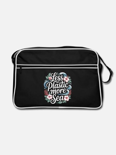 Less Plastic More Sea – Environmental Design Flowers - Retro Bag - black/white - Front