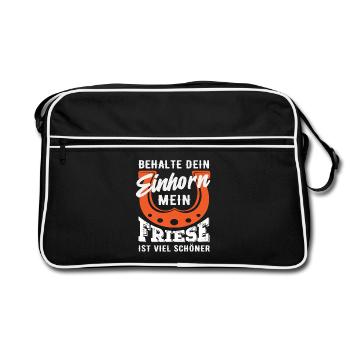 Einhorn Friese Pferd Pferdemädchen Reiten Ponyfans - Retro Tasche - Schwarz/Weiß - Vorne