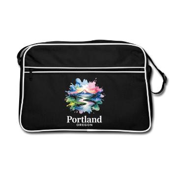 Portland, Oregon, Paysage naturel coloré - Sac Retro - noir/blanc - Devant