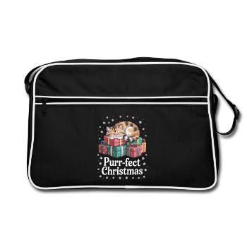 Purr Fect Christmas Katze Weihnachten Geschenke - Retro Tasche - Schwarz/Weiß - Vorne