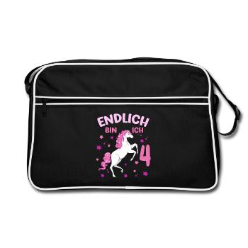 Cheval de 4 ans Enfin j'ai 4 ans fille 4. - Sac Retro - noir/blanc - Devant