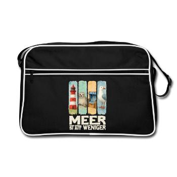 Moin Leuchtturm Robbe Strandkorb Möwe Küste - Retro Tasche - Schwarz/Weiß - Vorne