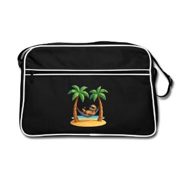Entspanntes Faultier in Hängematte am Strand zwisc - Retro Tasche - Schwarz/Weiß - Vorne