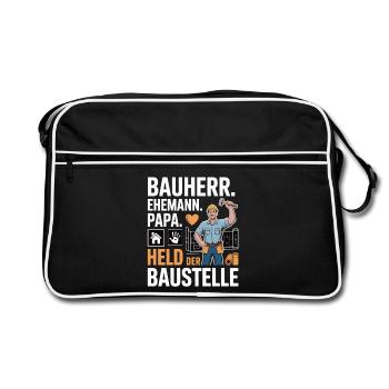 Hero of the construction site – dad, husband & builder - Retro Bag - black/white - Front